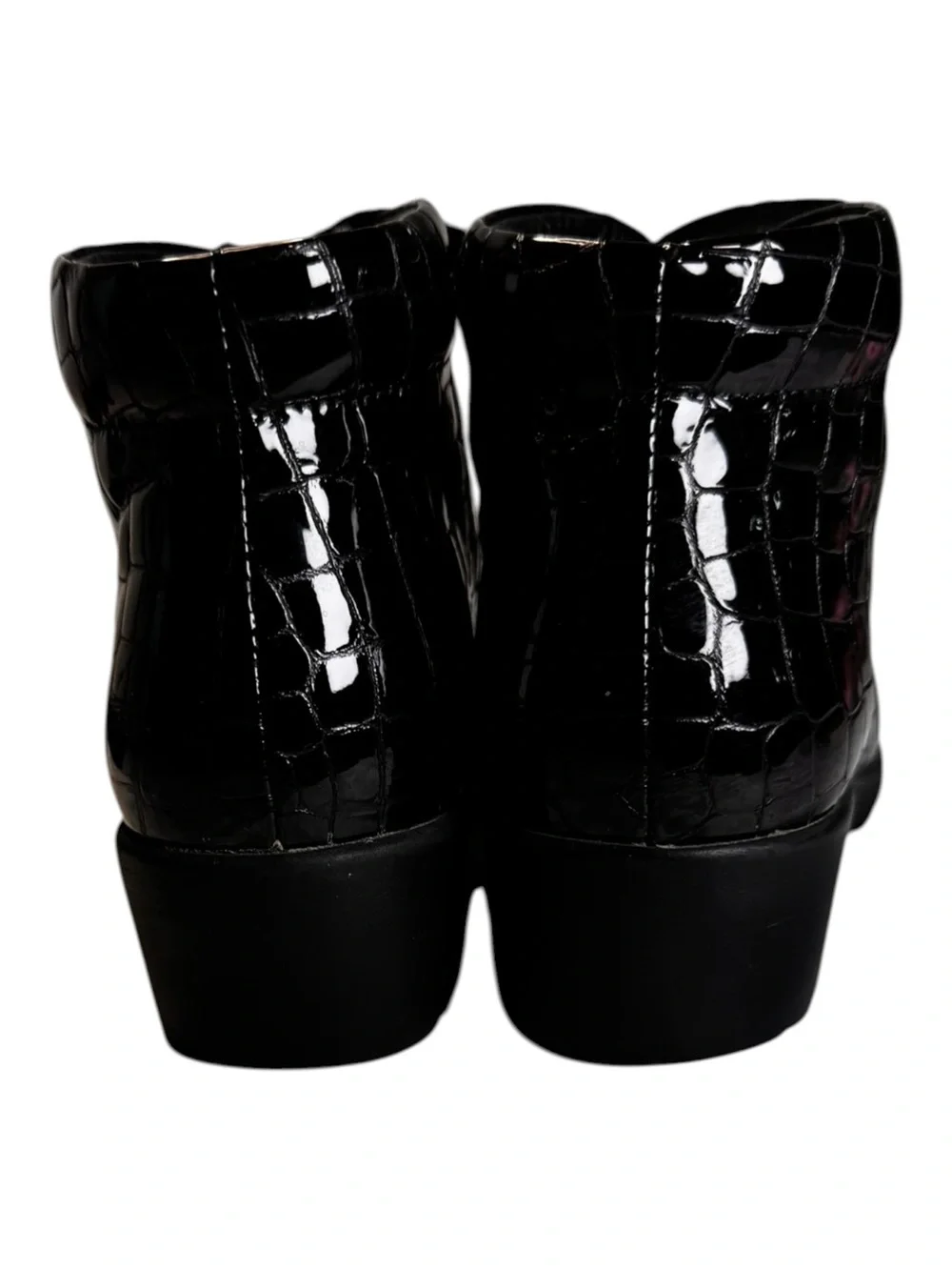 Josef Seibel Caren Croc Embossed Patent Leather Wedge Booties Black 38 7.5
